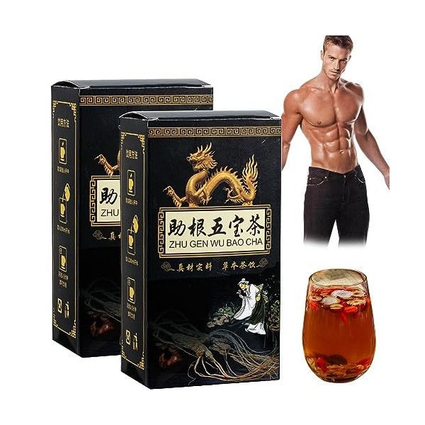 Ginseng Five Treasures Tea,Zhu Gen Wu Bao Cha,Essential Chinese Herbal Tea for Men,Traditional Chinese Medicine Body Conditio