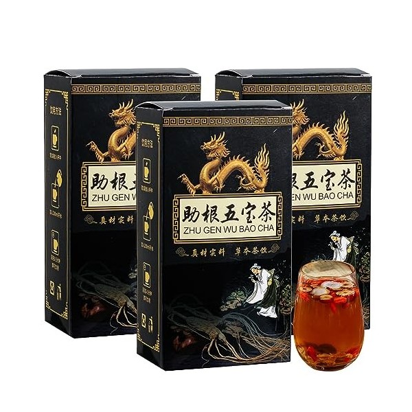 Ginseng Five Treasures Tea,Zhu Gen Wu Bao Cha,Essential Chinese Herbal Tea for Men,Traditional Chinese Medicine Body Conditio