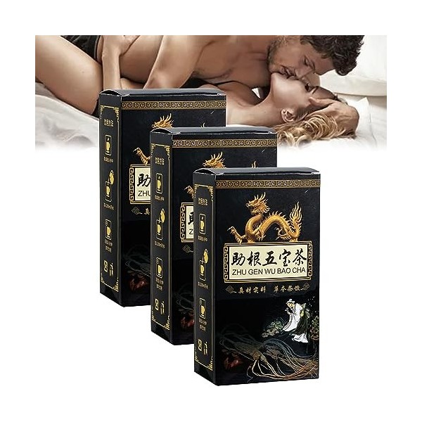 LEVDRO Ginseng Five Treasures Tea Rein Tea, Zhu Gen WU Bao Cha, Tisane Chinoise Essentielle pour Hommes, Tonifier Les Reins e