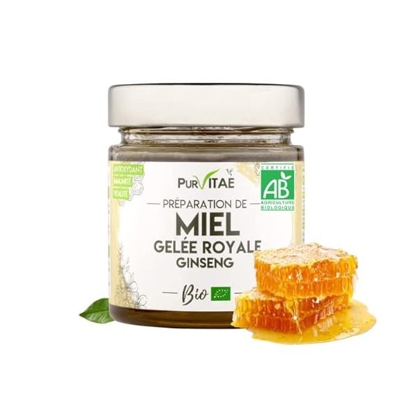 Miel Pur Vitaé au Ginseng et Gelée Royale Bio - Immunité & Vitalité. Certifié Agriculture Bio. Fabrication française.