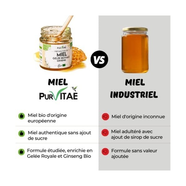 Miel Pur Vitaé au Ginseng et Gelée Royale Bio - Immunité & Vitalité. Certifié Agriculture Bio. Fabrication française.