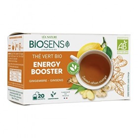 Biosens - Thé Vert Energy Booster - Gingembre et Ginseng - Certifié Bio AB - Fabriqué en France - Commerce Équitable - 20 sac