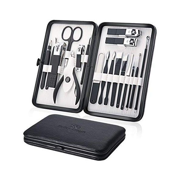 Kit Manucre Pedicure Coupe Ongle Professionnel Coupe Cuticule, 15pcs Trousse Manucure Femme Hommes Pedicure Set avec Exquis L