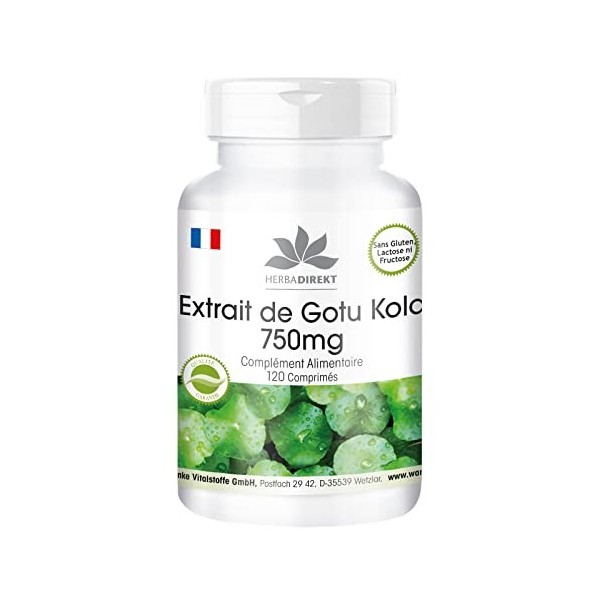 Gotu Kola 750mg - extrait à haute dose - végétalien - 120 comprimés - avec zinc et vitamine C | HERBADIREKT by Warnke Vitalst