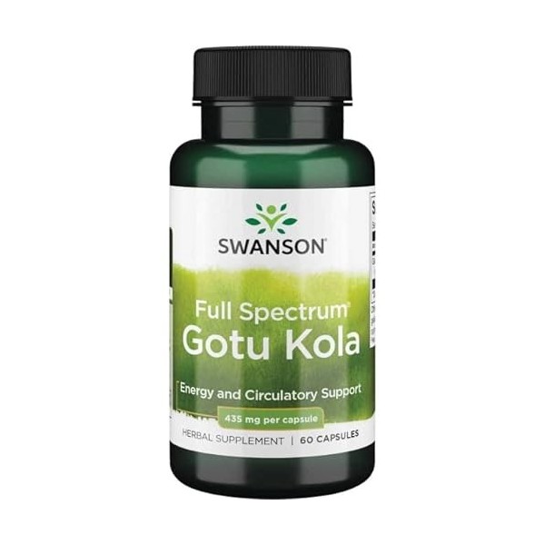 Swanson, Gotu Kola Nombril Indien , 435mg, Hautement Dosé, 60 Capsules, Testé en Laboratoire, Sans Gluten, Sans Soja, Sans O