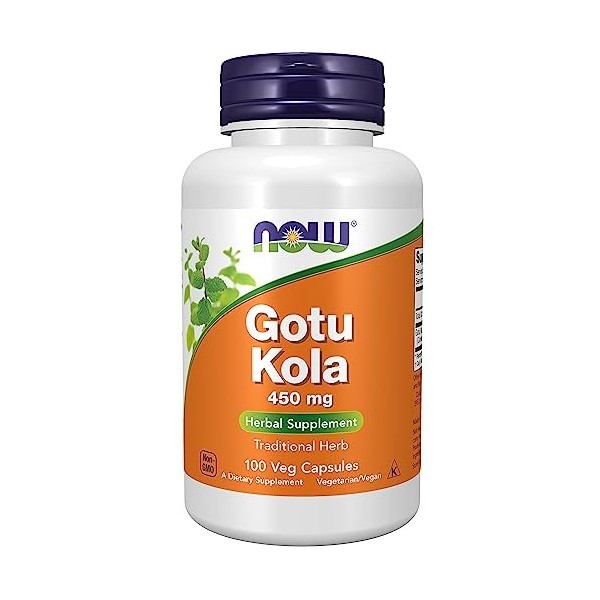 Now Foods, Gotu Kola, 450 mg, 100 Gélules végétales, Testé en Laboratoire, Végétal, Sans Gluten, Sans Soja, Végétarien