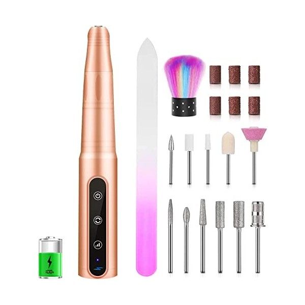 Ponceuse pour Ongles Sans Fil, Lime a Ongle Electrique Professionnelle, Portable Rechargeable Kit de Manucure Pédicur, Ongles