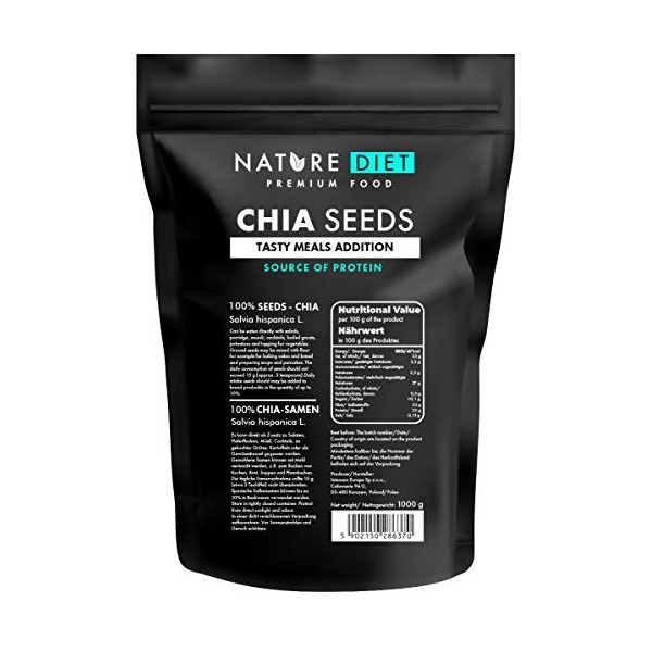 Nature Diet - Graines de Chia 2x 1000 g | Salvia hispanica | Riche en oméga-3 | Source de fibre