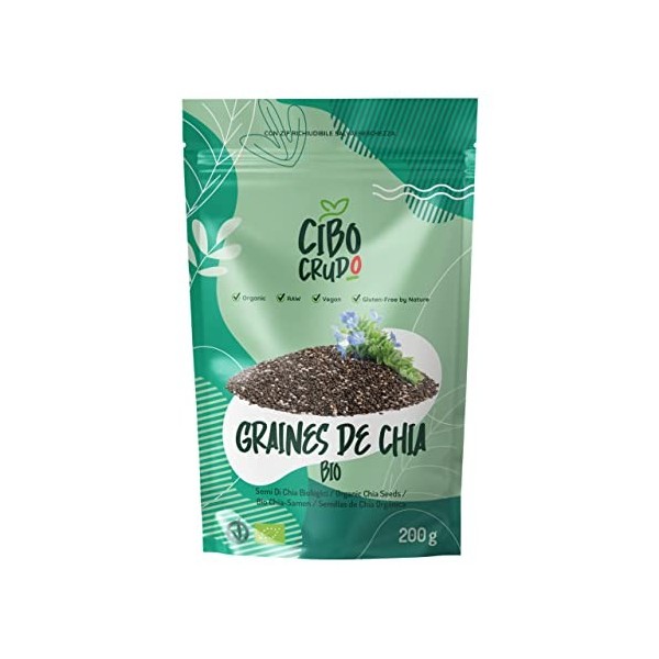 Graine de Chia Bio - 200g. Graines de Chia à Manger pour Maigrir. Grainé Source de vitamines Oméga 3 et 6 B. Magnésium Potass