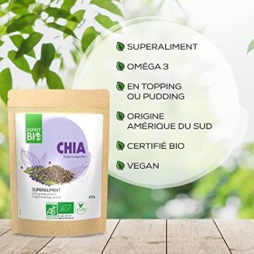 Esprit Bio - Graines de Chia Bio - Superaliment - Omega-3 - en Topping - 100 pourcent Bio et Vegan - Noir - 200 g Lot de 1 