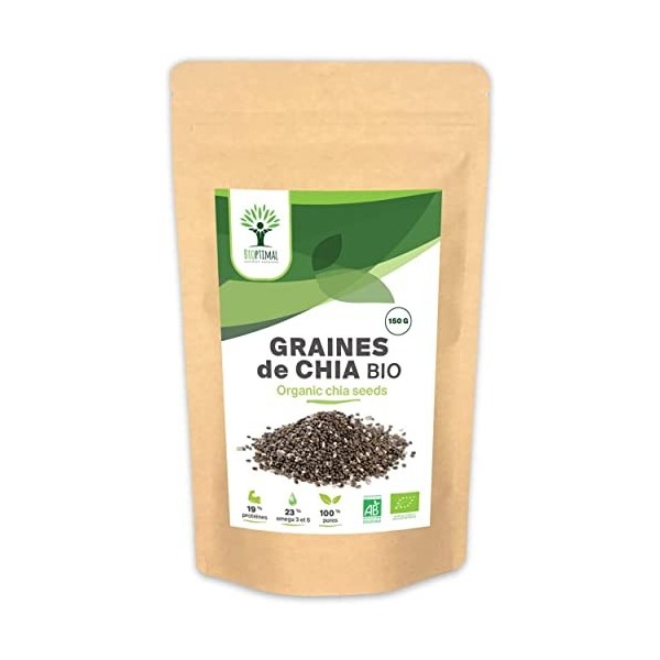 Graines de Chia Bio - Bioptimal - Superaliment - Omega 3 Protéines Calcium Fibres - Digestion Minceur Transit - 100% Graine d