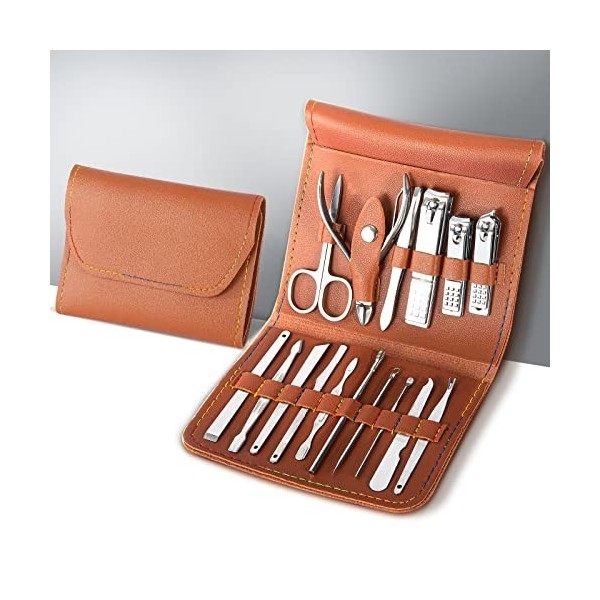 Nestling Ensemble de Coupe-Ongles Avec Sac Pliable,16pcs Acier Inoxydable Kit Manucure Pédicure,Coupe de Sécurité des Ongles 