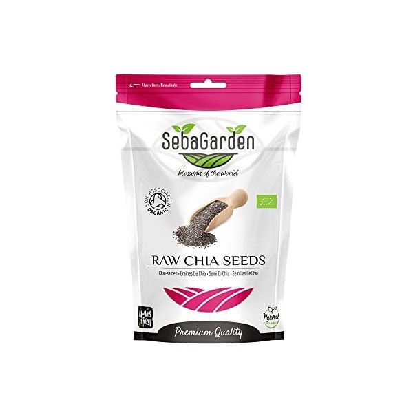 Seba Garden Organic Premium Nutrient-Dense Raw Black Chia Seeds 1kg 2.2lb with 5g Protein & 10g Fiber for Salads, Yogurt & 