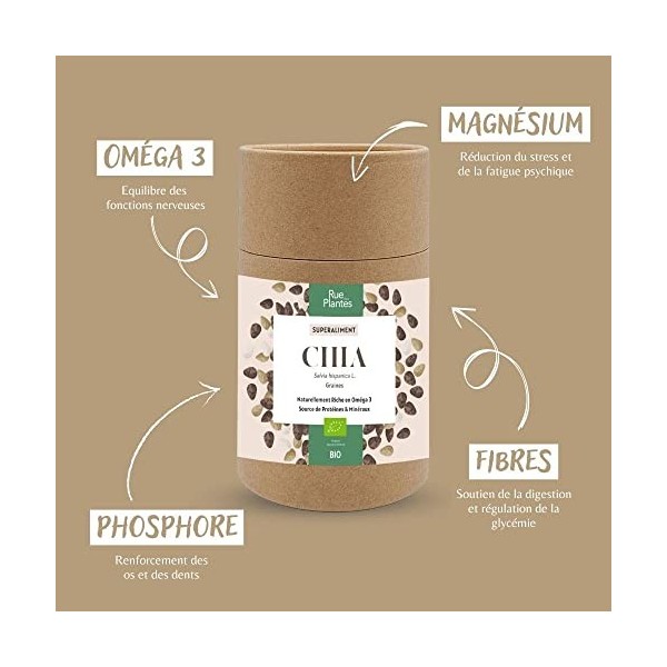 Chia graines bio 200g - Superaliment - Riches en Oméga 3, sources de Magnésium, Potassium, Phosphore