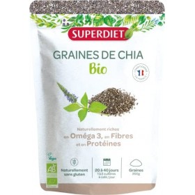 SUPERDIET - GRAINES DE CHIA BIO - Source de Protéines & Riches en Fibres et en Omega 3 - Sachet de 200g