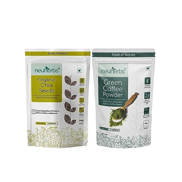 Green Velly Indian Neuherbs Green coffee bean powder and Chia Seeds Combo For Weight loss management, good digestion and body