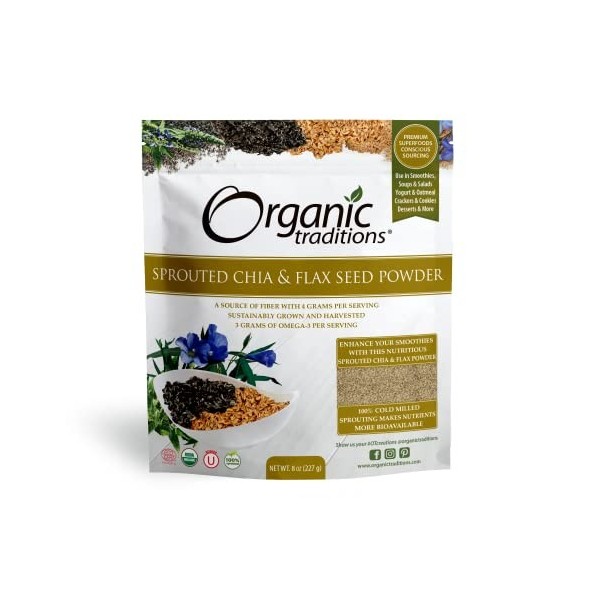 Organic Traditions - Chia poussé et poudre de graine de lin - 8 oz.