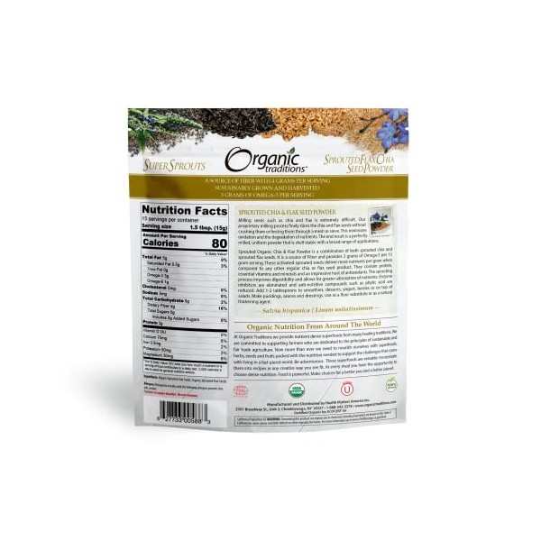Organic Traditions - Chia poussé et poudre de graine de lin - 8 oz.