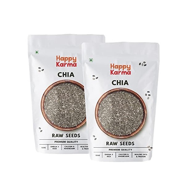 Happy Karma Chia Seeds 150g*2, Raw Chia Seeds for Eating, Diet Food and Healthy Snacks, Rich in Omega 3