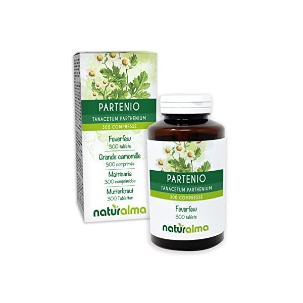 Grande camomille ou Partenelle Tanacetum parthenium herbe avec fleurs Naturalma | 150 g | 300 comprimés de 500 mg | Complém