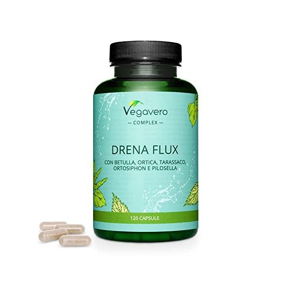 Draineur & Detox Vegavero® | 100% NATUREL | Rétention d’eau + Diurétique Puissant | Ortie, Pissenlit, Bouleau, Piloselle et O