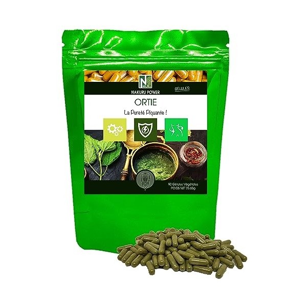 NAKURU | Ortie | Gamme Power | Fabriqué en France | "La Pureté Piquante!" 90 Gélules Végétales de 285mg / Poids Net: 25,65g 