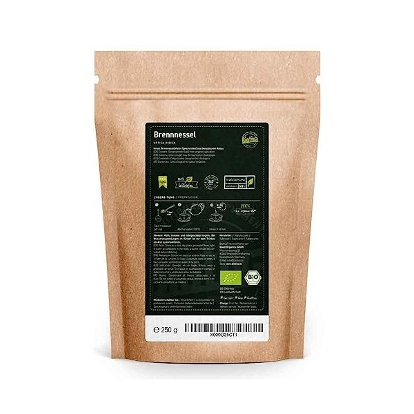 Biotiva Tisane dortie bio 1000g 2x500g - Tisane dortie - feuilles en vrac - 100% dherbes dortie bio - Mis en bouteille 