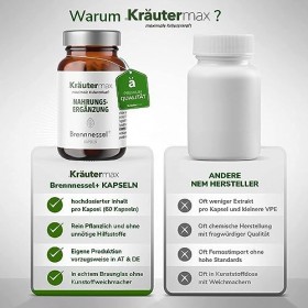 Kräutermax Capsules dortie Plus | Capsules dextrait dortie avec asperges | Capsules dortie végétaliennes et naturelles se