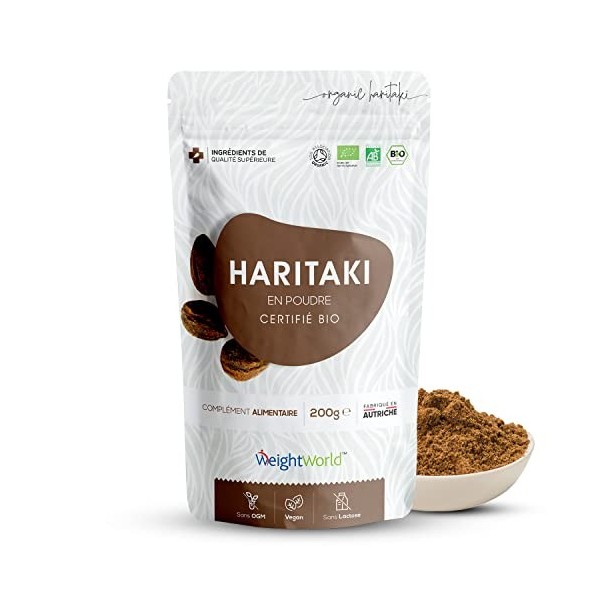 Haritaki en Poudre Bio - Sachet de 200g Vegan - Source de Vitamines, Calcium, Fer, Potassium, Magnésium - Certifiée Agricultu