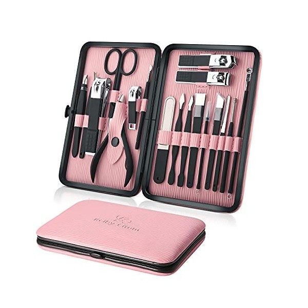 Kit Manucre Pedicure - Coupe Ongle Professionnel Coupe Cuticule Acier Inoxydable - Trousse Manucure Pedicure Set de 18pcs ave