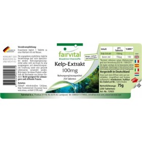 Fairvital | Extrait Varech 100mg avec de liode de 150mcg - boite de 8 mois - VEGANs - 250 comprimés - iode naturel