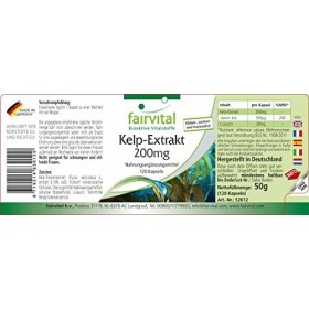 Fairvital | Extrait de Kelp 200mg en gélules - 300µg dIode naturel issu de Varech par gélule - VEGAN - Fortement dosé - 120 