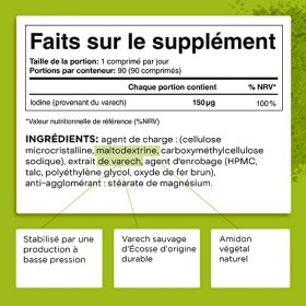 Supplément diode de varech sauvage cultivé 150 mcg - Iode de varech pur pour le système immunitaire, le soutien de la thyroï