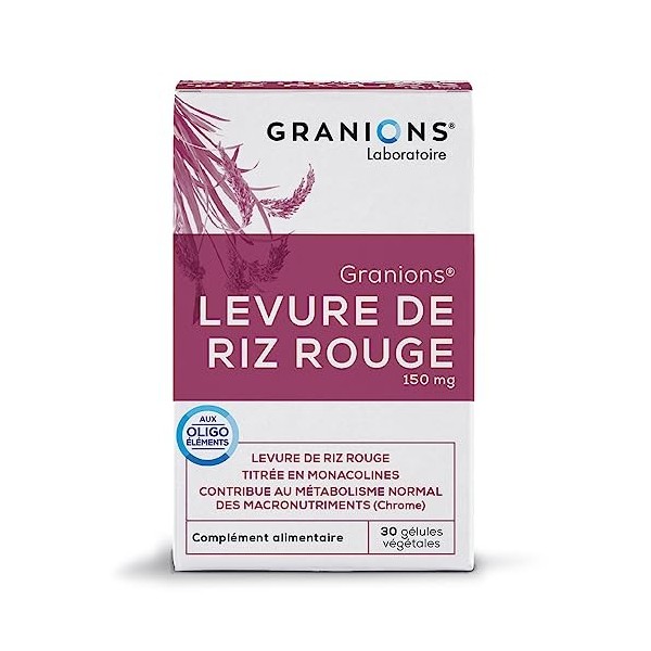 Levure de riz rouge GRANIONS | Complement alimentaire cholestérol | Levure de riz rouge 150mg avec Selenium + Chrome | Choles