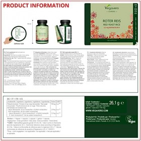 LEVURE DE RIZ ROUGE Vegavero® | Avec 2,9 mg Monacoline K | Sans Additifs | Cholestérol & Santé Cardio-vasculaire | 180 Gélule