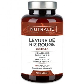 LEVURE DE RIZ ROUGE - Monacoline K 2,9 mg BIO-disponible + 30 mg Q10 + Vitamine C E B3 - Sans Gluten ni Lactose - 90 Gélules 