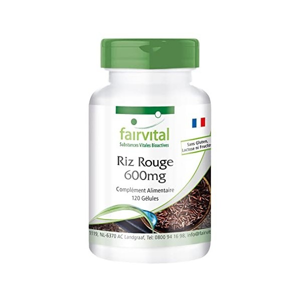 Fairvital | Extrait de riz rouge 600 mg - 120 gélules végétaliennes - fermenté - 2,95 mg de monacoline K - qualité contrôlée 