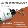 Levure de Riz Rouge 180 gélules de 2.7mg - Monakolin K - Monascus purpureus - Production allemande - 100% végétalien sans a