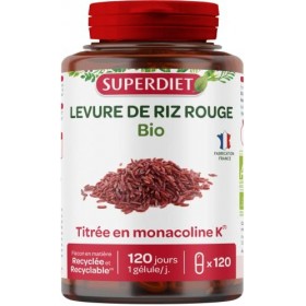 SUPERDIET - LEVURE DE RIZ ROUGE BIO - Titrée en monacoline K - Fabrication française - 120 gélules