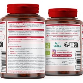 SUPERDIET - LEVURE DE RIZ ROUGE BIO - Titrée en monacoline K - Fabrication française - 120 gélules