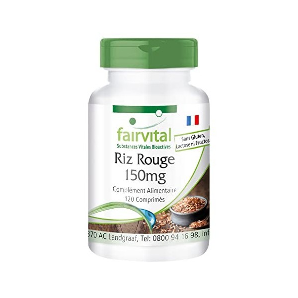 Fairvital | Comprimés de riz rouge 150mg - VEGAN - 120 Comprimés - avec 2,95 mg de Monacolin K