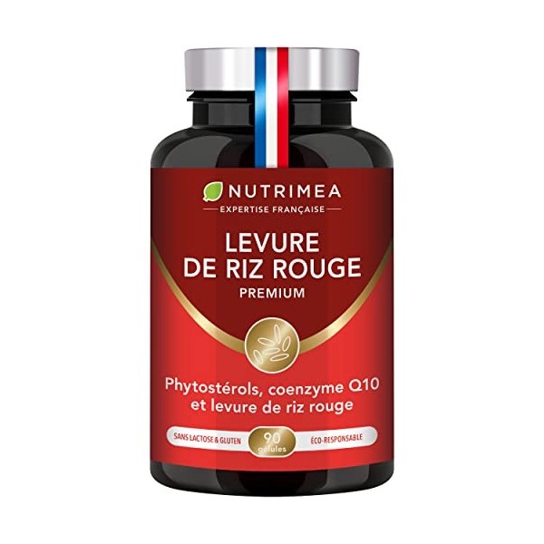 LEVURE DE RIZ ROUGE Premium - Dosée en Monacoline K 2,8 mg - Enrichie en Coenzyme Q10 & Phytostérols de Pin Brevetés Lipophyt