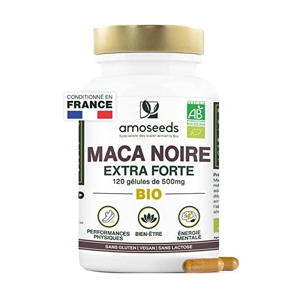 Maca Noire BIO du Pérou | Extra Fort 10 000mg par jour | 120 gélules vegan | Régulateur Hormonal, Anti-stress, Énergie | Qual