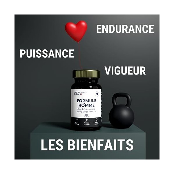 FORMULE HOMME | Vigueur, Puissance, Endurance | Complexe de Plantes pour Hommes : Maca, Tribulus Terrestris, Ginseng, Ginkgo 