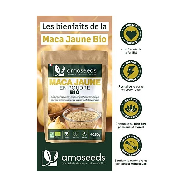 Maca Jaune en Poudre BIO 200G | 100% racine de Maca du Pérou | Fertilité, Tonus, Énergie mentale | Qualité Supérieure 200g 