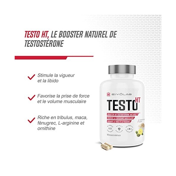 TESTO HT | Maca + Tribulus + L-Arginine + Zinc | Dosage Élevé pour Efficacité Maximale | Stimulant Testostérone Naturel | Pui