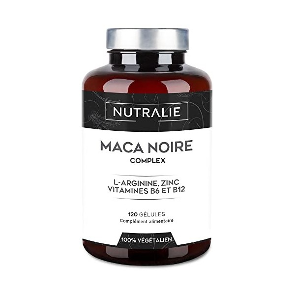 Maca Noire du Pérou 24000 mg | PRIX 2021 | Maca des Andes avec L-Arginine + Zinc + Vitamines B6 et B12 | Forte Dosage | 120 g