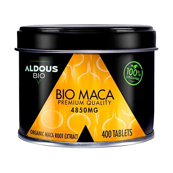 Extrait de Maca BIO du Perou Pure pour 100 jours | 400 Comprimés de 4850 mg | Extrait Hautement Concentré | Maca Energizzante