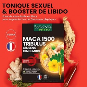 Santarome Phyto - Maca 1500 Tribulus Ginseng Gingembre - Complément alimentaire Tonus Sexuel - Tonifiant sexuel - 20 ampoules