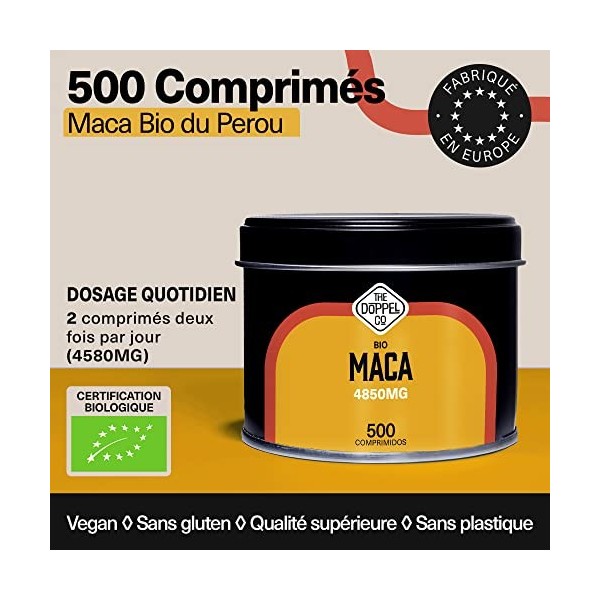 Extrait Pur de Maca du Pérou Bio | 500 Comprimés | 4850 mg | Concentration 5:1 | 4 Mois | Maca Perou Bio | Boost Energie - An